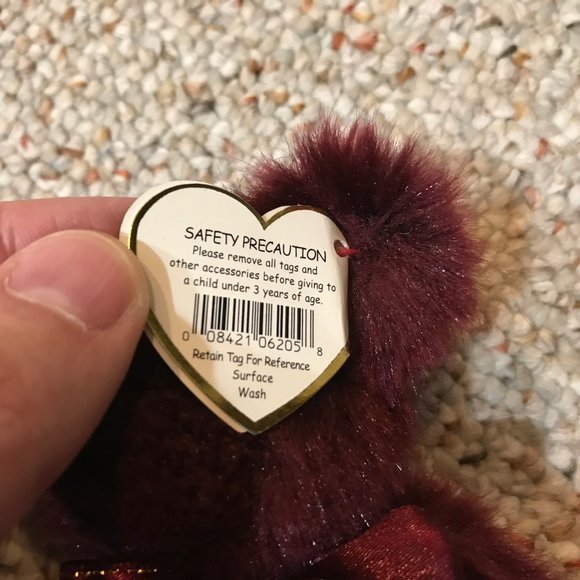Ty Attic Treasures Beanie Babies 1993 BEARGUNDY Articulated Beanie Baby w/ Tags - Picture 7 of 7